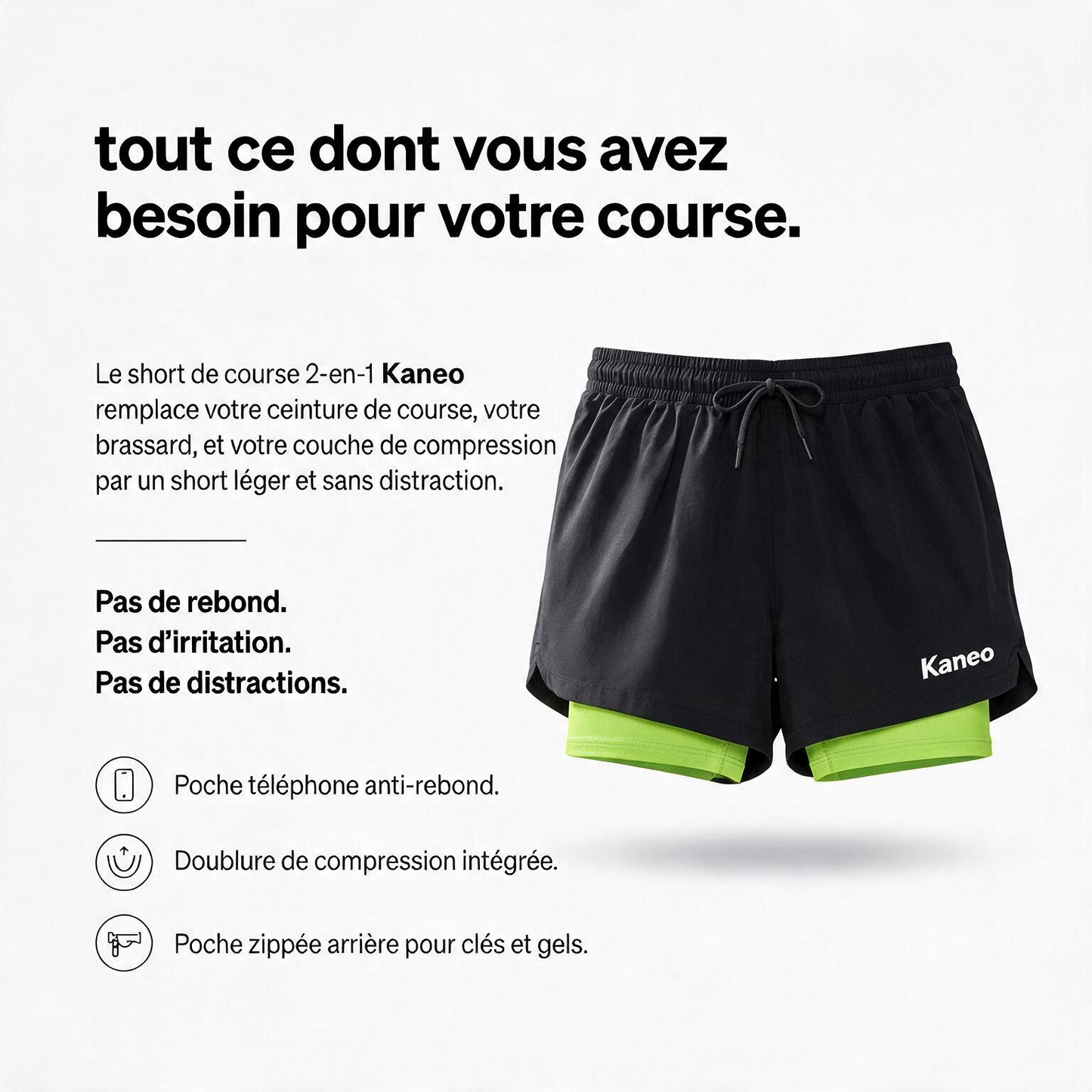 Short de running Kaneo 3-en-1